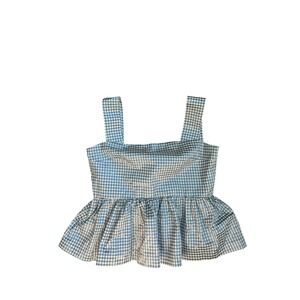 Jeune Otte Blue Gingham‎ Metallic Peplum Top Square Neck Side Zip Size 10 Womens